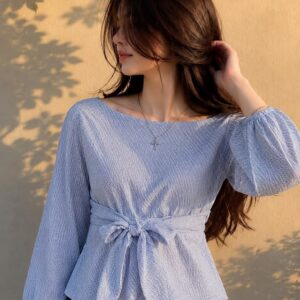 Elegant Blue Tie-Knot Peplum Top